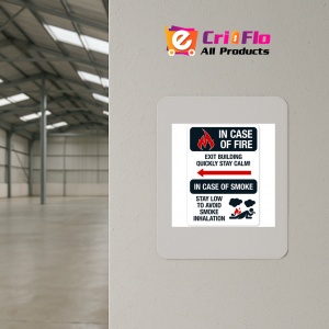 Indicator In case of fire exit building quickly stay calm sign, Sticker autocolant - Img 3