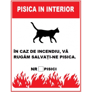 Indicator In caz de incendiu va rugam salvati-ne pisica, Sticker autocolant