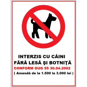 Indicator Interzis cu caini fara lesa si botnita, Sticker autocolant