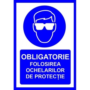 Indicator Obligatorie folosirea ochelarilor de protectie, Sticker autocolant
