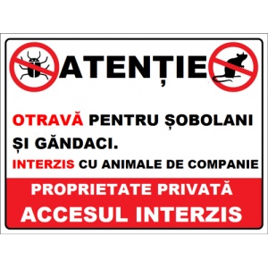 Indicator Otrava pentru sobolani si gandaci interzis cu animale de companie, Sticker autocolant