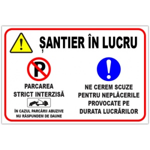 Indicator Panou pentru santier in lucru si parcarea interzisa, Sticker autocolant