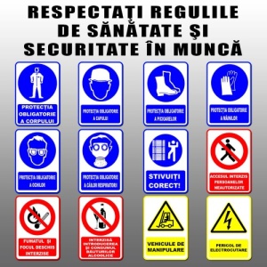 Indicator Panou respectati regulile de sanatate si securitate in munca, Sticker autocolant
