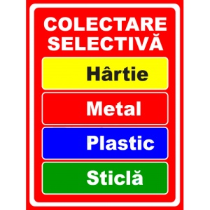 Indicator Pentru colectare selectiva hartie metal plastic sticla, Sticker autocolant