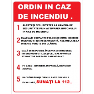 Indicator Pentru ordin in caz de incendiu, Sticker autocolant