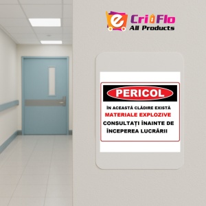 Indicator Pericol in aceasta cladire exista materiale explozive, Sticker autocolant - Img 4