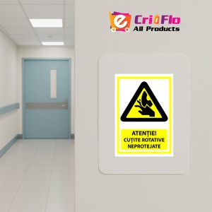 Indicator Semn atentie cutite rotative neprotejate, Sticker autocolant - Img 5