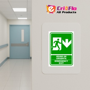 Indicator Semn de iesire cu directie in jos emergency exit, Sticker autocolant - Img 5