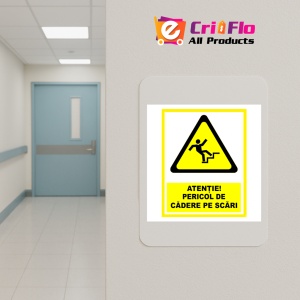 Indicator Semn pentru atentie pericol de cadere pe scari, Sticker autocolant - Img 5