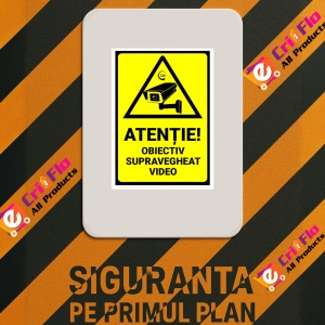 Indicator Semn pentru avertizare obiectiv supravegheat video, Sticker autocolant - Img 3