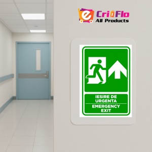 Indicator Semn pentru iesire cu directie in sus emergency exit, Sticker autocolant - Img 5