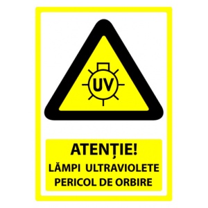 Indicator Semn pentru lampi ultraviolete, Sticker autocolant