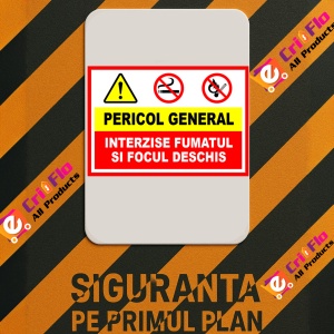 Indicator Semn pentru pericol general interzis fumatul si focul deschis, Sticker autocolant - Img 3