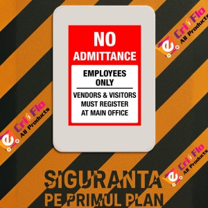 Indicator Sign no admittance employees only vendors visitors must register at main office, Sticker autocolant - Img 3