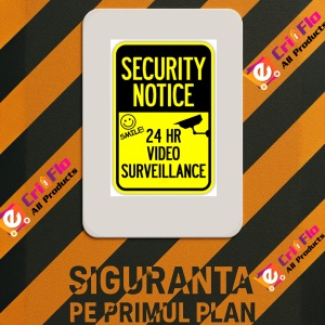 Indicator Sign security notice 24hr video surveillance, Sticker autocolant - Img 2