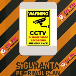 Indicator Sign warning cctv 24 hour video recording surveillance, Sticker autocolant - Img 3
