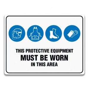 Indicator THIS PROTECTIVE EQUIPMENT MUST BE WORN IN THIS AREA SIGN, Sticker autocolant