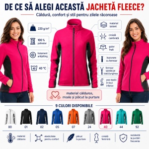 Jacheta Bluza Fleece dama cu fermoar Frosty 528, 220 g/m², antipilling, croiala cambrata, 9 culori, XS-3XL - Img 3