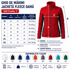Jacheta Bluza Fleece Dama cu Fermoar Malfini, 220 g/m², Antipilling, Croiala Cambrata, XS-3XL, 9 Culori - Img 4