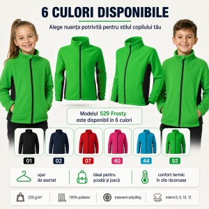 Jachetă Fleece Copii Tip Bluză Hanorac cu Fermoar, Călduroasă și Moale – Frosty 529