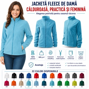 Jachetă Fleece Damă Tip Bluză Hanorac cu Fermoar, Călduroasă și Cambrată – Jacket 504 - Img 5