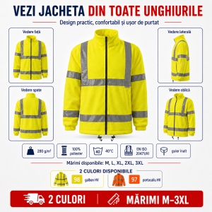 Jachetă Polar Fleece Reflectorizantă Unisex Damă Bărbat de Lucru Malfini Rimeck HV 5V1 – Benzi 3M - Img 5