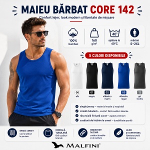 Maiou Bărbat Malfini Core 142, 100% Bumbac, 160 g/m², Croială Tubulară, Top Casual și Sport, S–2XL, 5 Culori - Img 10