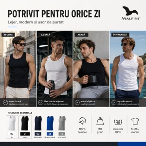 Maiou Bărbat Premium din Bumbac, Maieu Sport și Casual, Tricou Fără Mâneci pentru Vară, Sală și Timp Liber, Respirabil, Lejer, Mărimi S–2XL, 5 Culori - Img 8