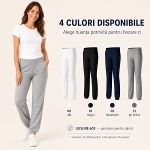 Pantaloni Damă Malfini Leisure 603, 95% Bumbac, 5% Elastan, Talie Elastică, Buzunare Înclinate, Croială Dreaptă, XS–2XL, 4 Culori
