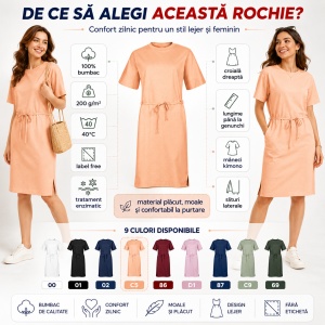 Rochie Lejeră Damă Malfini 816 Muse Tip Tricou, 100% Bumbac, 200 g/m², Mâneci Kimono, XS–2XL - Img 2