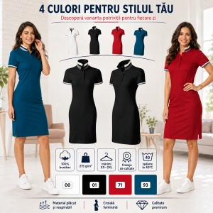Rochie Polo Damă tip tricou, Malfini Premium 271 Dress Up, 100% Bumbac, Croială Cambrată, 215 g/m², Mărimi XS 2XL, 4 Culori - Img 8