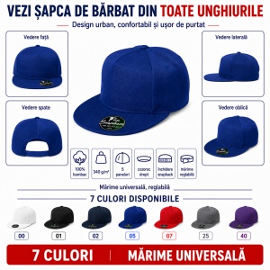 Șapcă bărbați snapback Malfini 301 5P RAP, 100% bumbac, cozoroc drept, reglabilă, 7 culori - Img 9