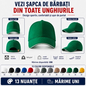 Șapcă Bărbați Sport din Bumbac, Reglabilă cu Cataramă și Cozoroc Curbat – Sandwich 6P 306 - Img 9