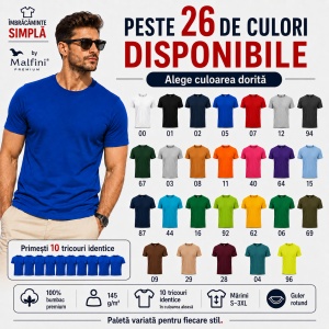 Set 10 Tricouri Bărbat în Aceeași Nuanță, Malfini, 100% Bumbac, 145 g/m², Guler Rotund, 26 Culori, Mărimi S–3XL - Img 3