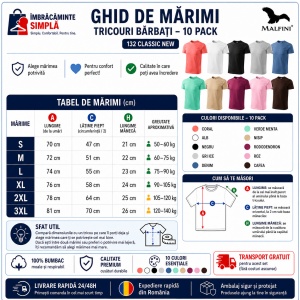 Set 10 Tricouri Bărbați 100% Bumbac – Multicolor, Coral, Alb, Negru, Gri Ice, Denim, Verde Mentă, Nisip, Rododendron, Roz și Cafea | S-3XL - Img 3