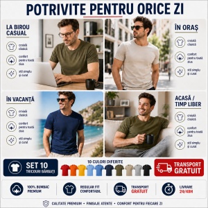 Set 10 Tricouri Bărbați Mărimi Mari, tricouri simple clasice din bumbac 100% - Img 4