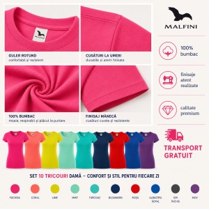 Set 10 tricouri simple dama din bumbac 100%, Elegant casual cu decolteu femei, culori diferite 122 - Img 6