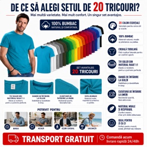 Set 20 Tricouri Bărbați 100% Bumbac, Multicolor, Croială Regular Fit, Mărimi S - 3XL, Transport Gratuit - Img 2