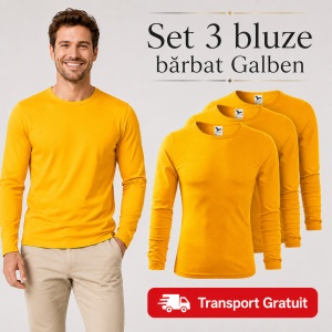 Set 3 Bluze Bărbați 100% Bumbac, Mâneci Lungi, Slim Fit, 160 g/m², Aceeași Culoare, 14 Culori Disponibile, Mărimi S–3XL - Img 17