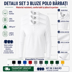 Set 3 bluze polo bărbat, cu guler tip Tommy, mânecă lungă, 11 nuanțe disponibile - Img 3