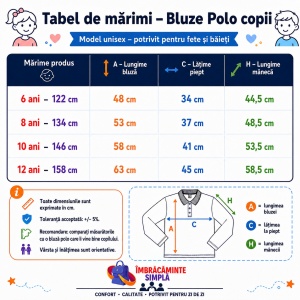 Set 3 Bluze Polo Copii Malfini cu Mânecă Lungă, 65% Bumbac, Unisex Fete și Băieți, 6–12 Ani, 6 Culori - Img 4