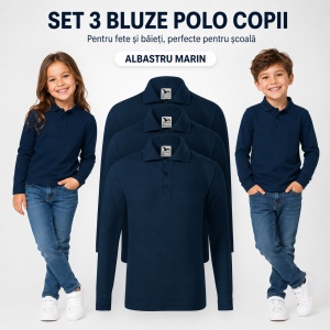 Set 3 Bluze Polo Copii Malfini cu Mânecă Lungă, 65% Bumbac, Unisex Fete și Băieți, 6–12 Ani, 6 Culori - Img 12