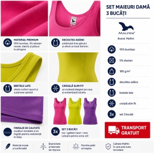 Set 3 bucati top pentru damă violet, galben, purpuriu - Img 3