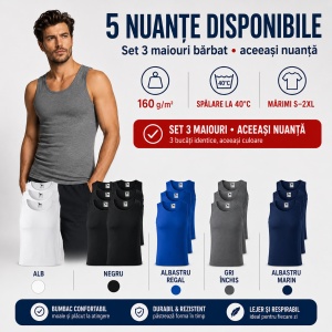 Set 3 Maiouri Bărbat 100% Bumbac, Maieu Sport și Casual, Tricou Fără Mâneci, Lejer și Respirabil, S–2XL, 5 Culori - Img 2