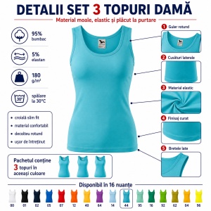 Set 3 topuri damă / maiouri sport, tricou fără mâneci, 16 nuanțe - Img 2