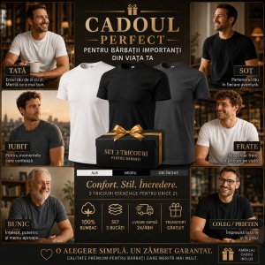 Set 3 Tricouri Bărbați 100% Bumbac Regular Clasic – Alb, Negru și Gri S - 3XL - Img 9