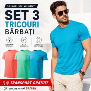 Set 3 Tricouri Bărbați 100% Bumbac Regular Fit – Coral, Verde Mentă, Turcoaz | S-3XL - Img 10