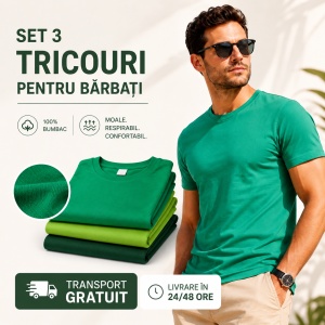 Set 3 tricouri bumbac 100% calitate simplu clasic pentru barbati, trei nuante de verde - Img 8