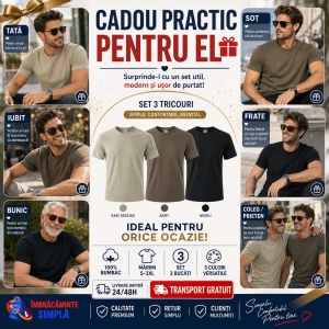 Set 3 tricouri bumbac 100% simplu clasic pentru barbati, army, kaki deschis, gri ardezie 132 - Img 8