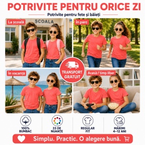 Set 3 tricouri copii din bumbac 100% – 33 nuanțe disponibile, fete și băieți Transport Gratuit - Img 4